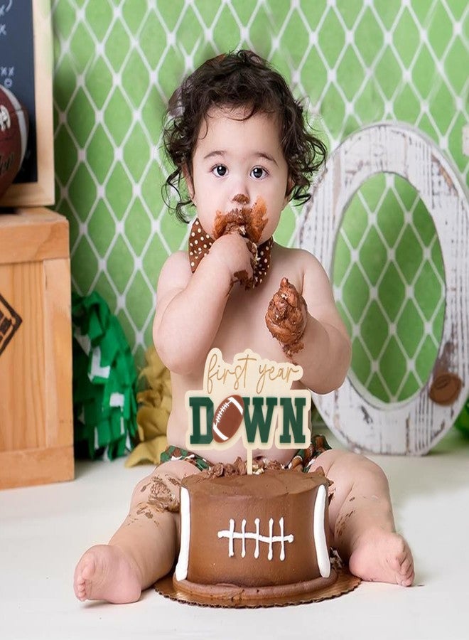 Jissoo First Year Down Wooden Cake Topper,Football 1st Birthday Party Decorations,Sports One Birthday Wood Cake Topper,Little Footballer Smash Cake Photo Props (First Year Down Wooden) - Image 3